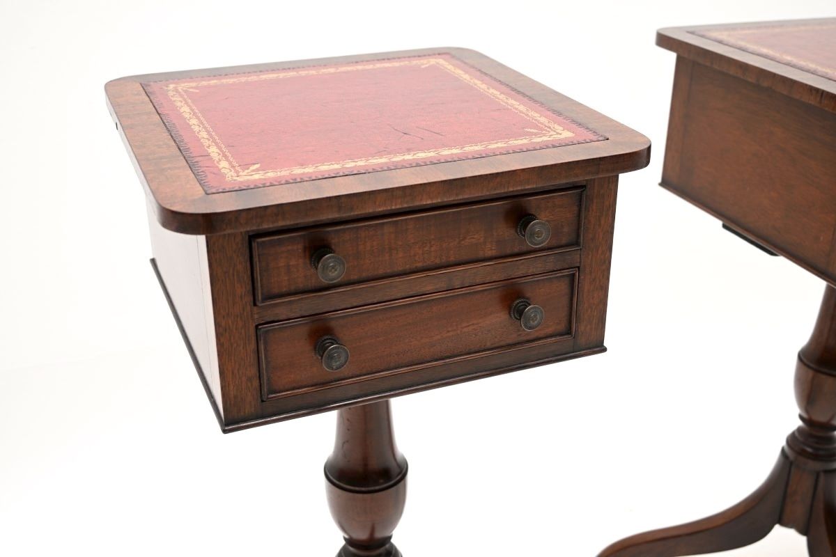 Pair Of Antique Mahogany Leather Top Side Tables photo for sale