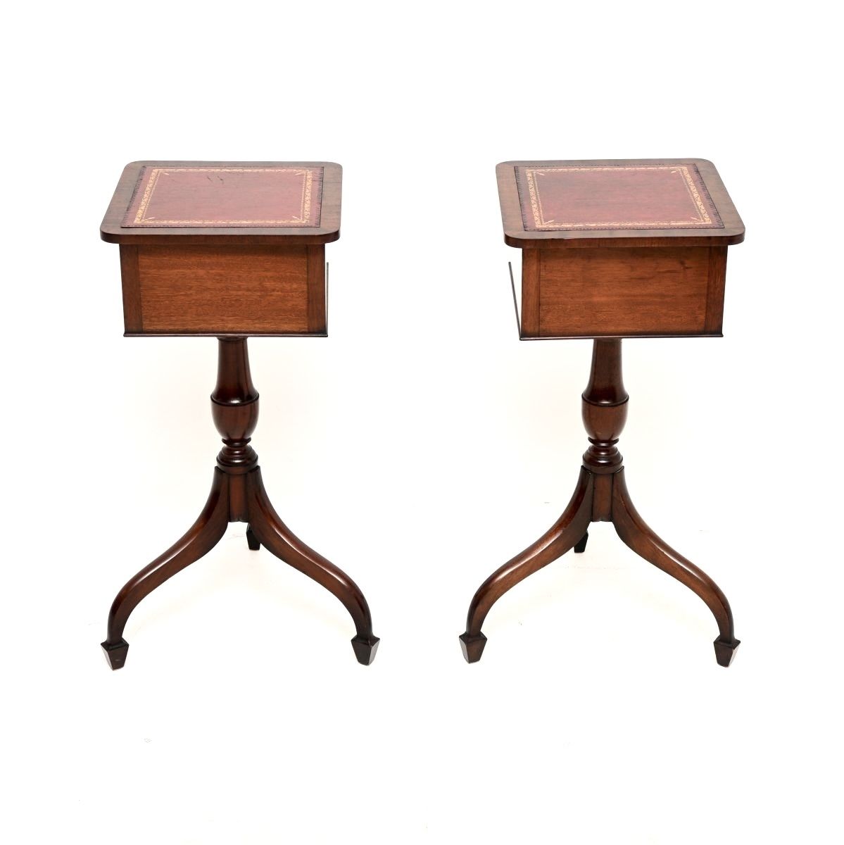 photo for sale Pair Of Antique Mahogany Leather Top Side Tables