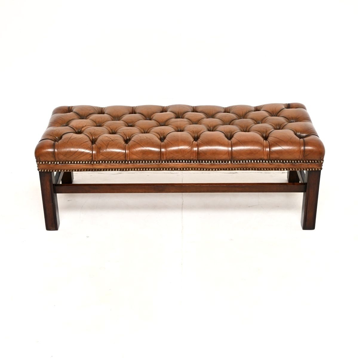 Antique Leather And Mahogany Stool / Bench photo furniture