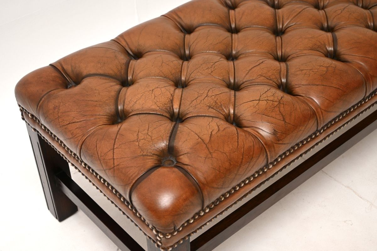 Antique Leather And Mahogany Stool / Bench photo vinterior