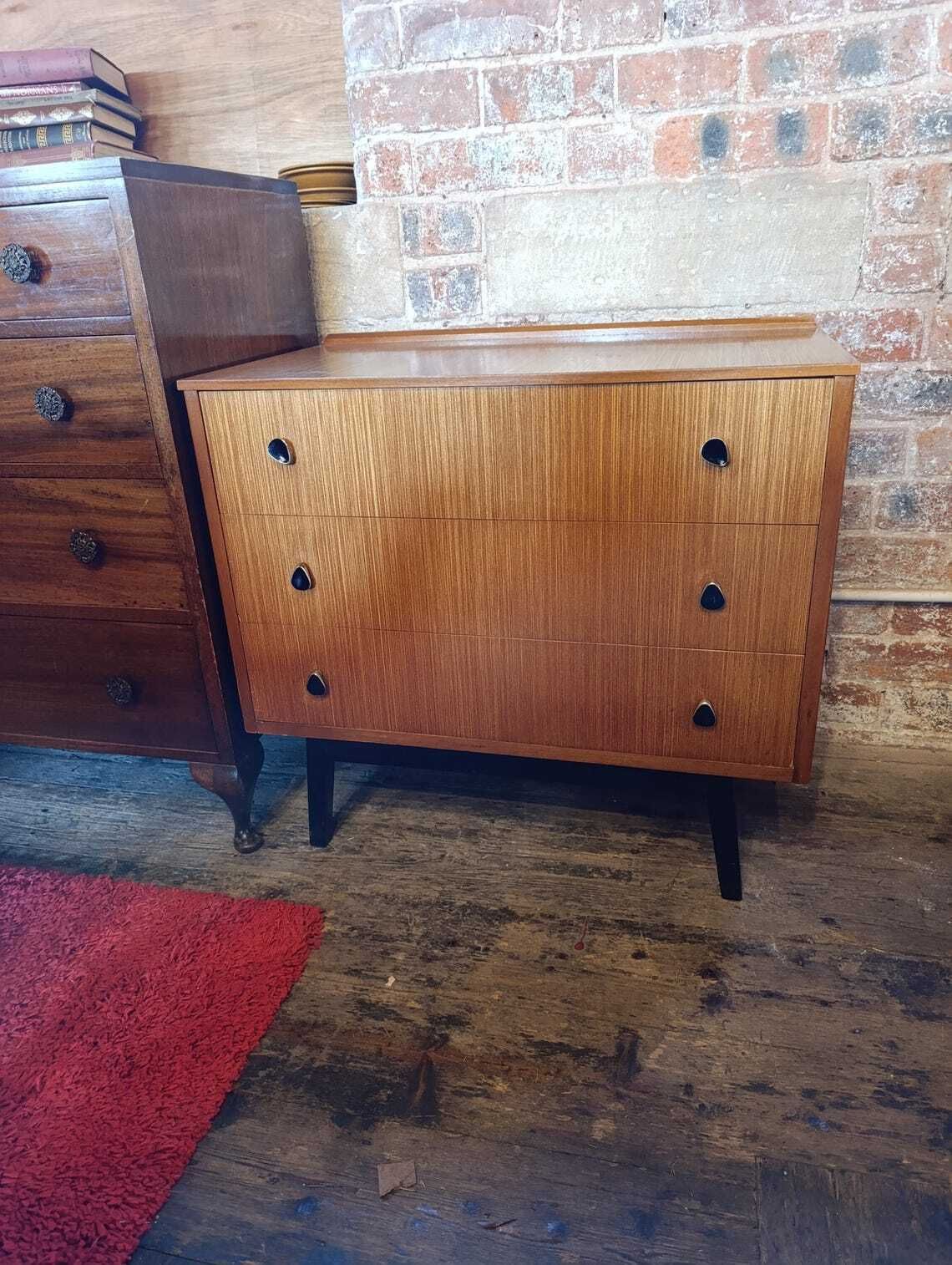 Austinsuite Mid Century Teak Bedroom Suite Wardrobe Dressing Table  Chest 1960s British Modern photo vinterior