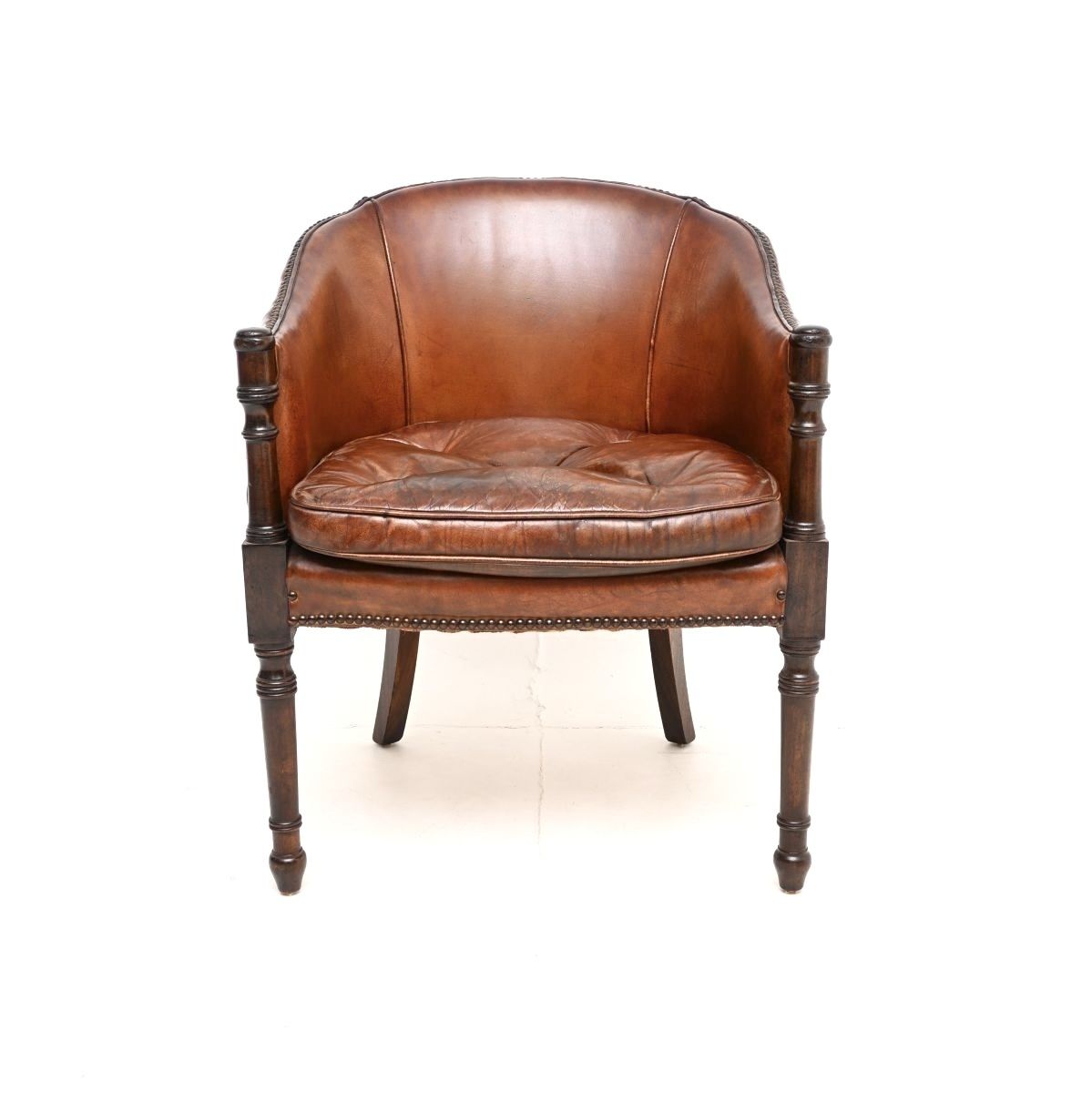 Antique Leather And Mahogany Armchair / Desk Chair photo furniture