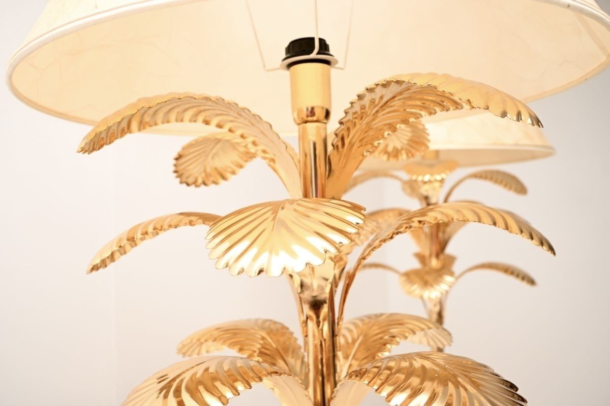 photo for sale Pair Of Vintage Italian Brass Palm Tree Floor Lamps