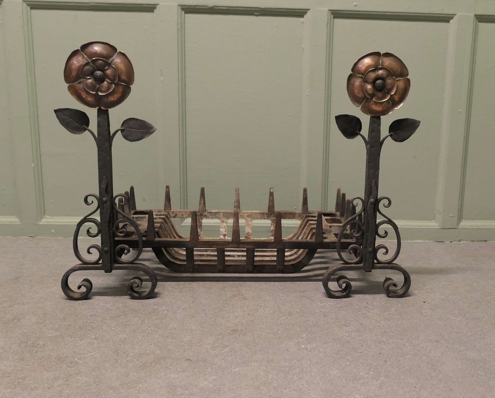 Iron Fire Grate Set On Arts And Crafts Tudor Rose Andirons This Is A Very Stylish Grate