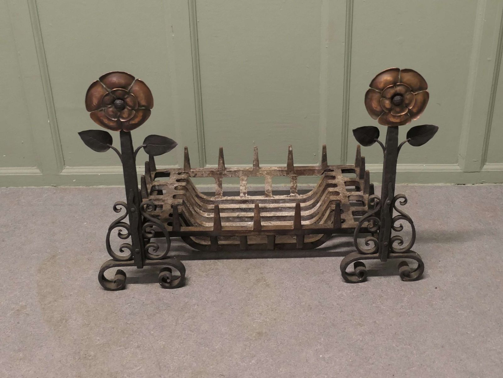 Iron Fire Grate Set On Arts And Crafts Tudor Rose Andirons This Is A Very Stylish Grate photo furniture