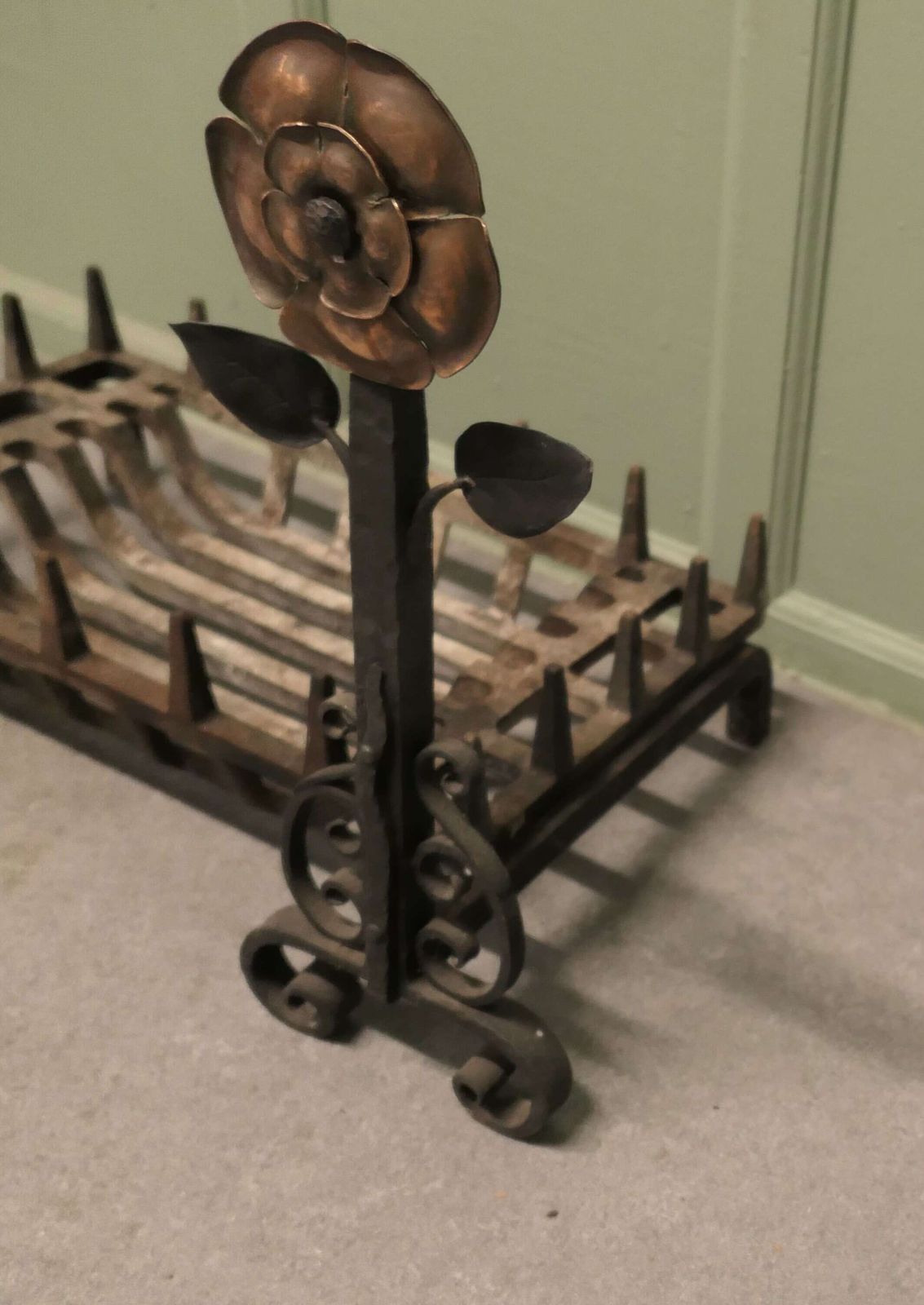 Iron Fire Grate Set On Arts And Crafts Tudor Rose Andirons This Is A Very Stylish Grate photo Home Fixtures