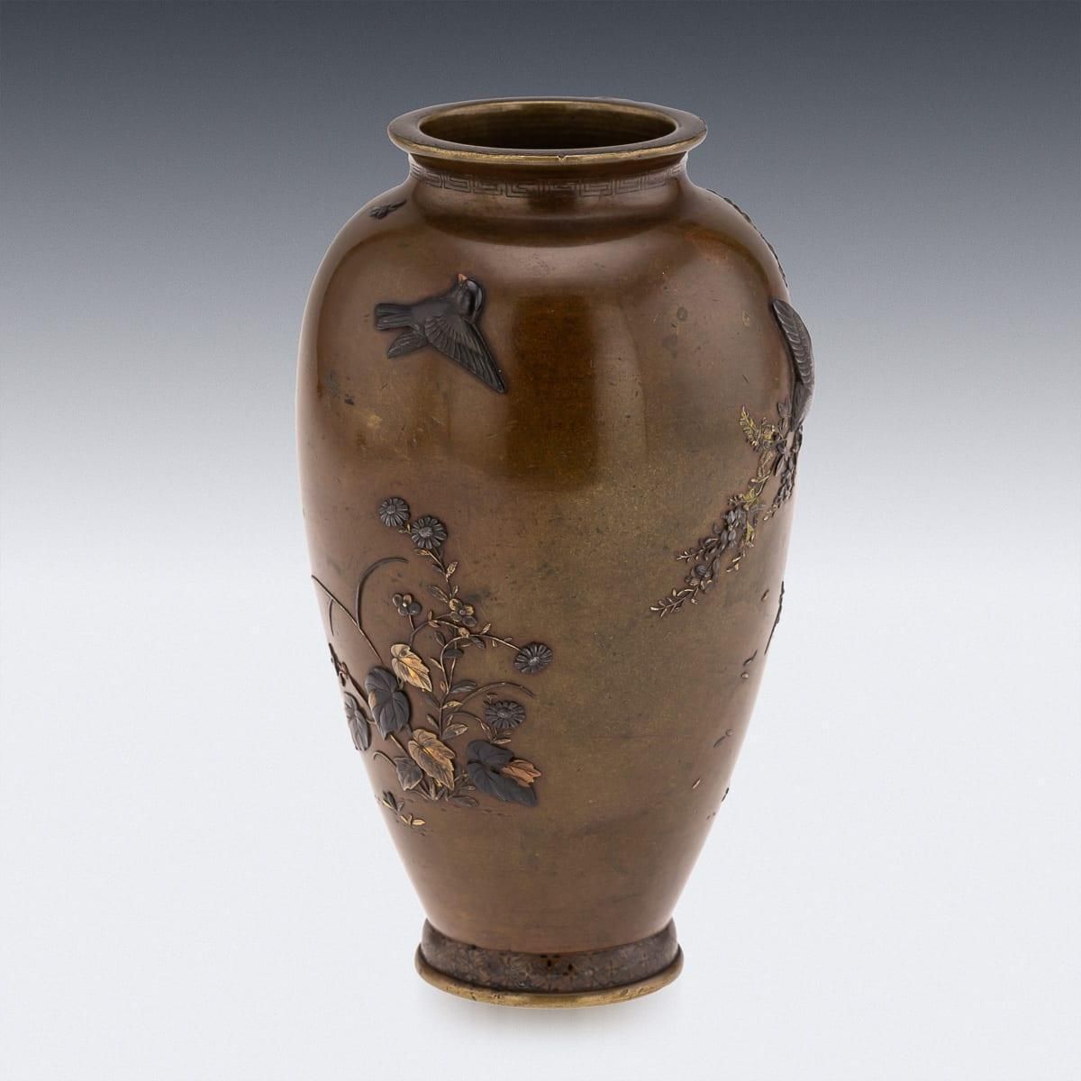 Antique 19thc Japanese Meiji Period Mitsunorian Inlaid Bronze Ovoid Vase C.1890 photo Home Decor