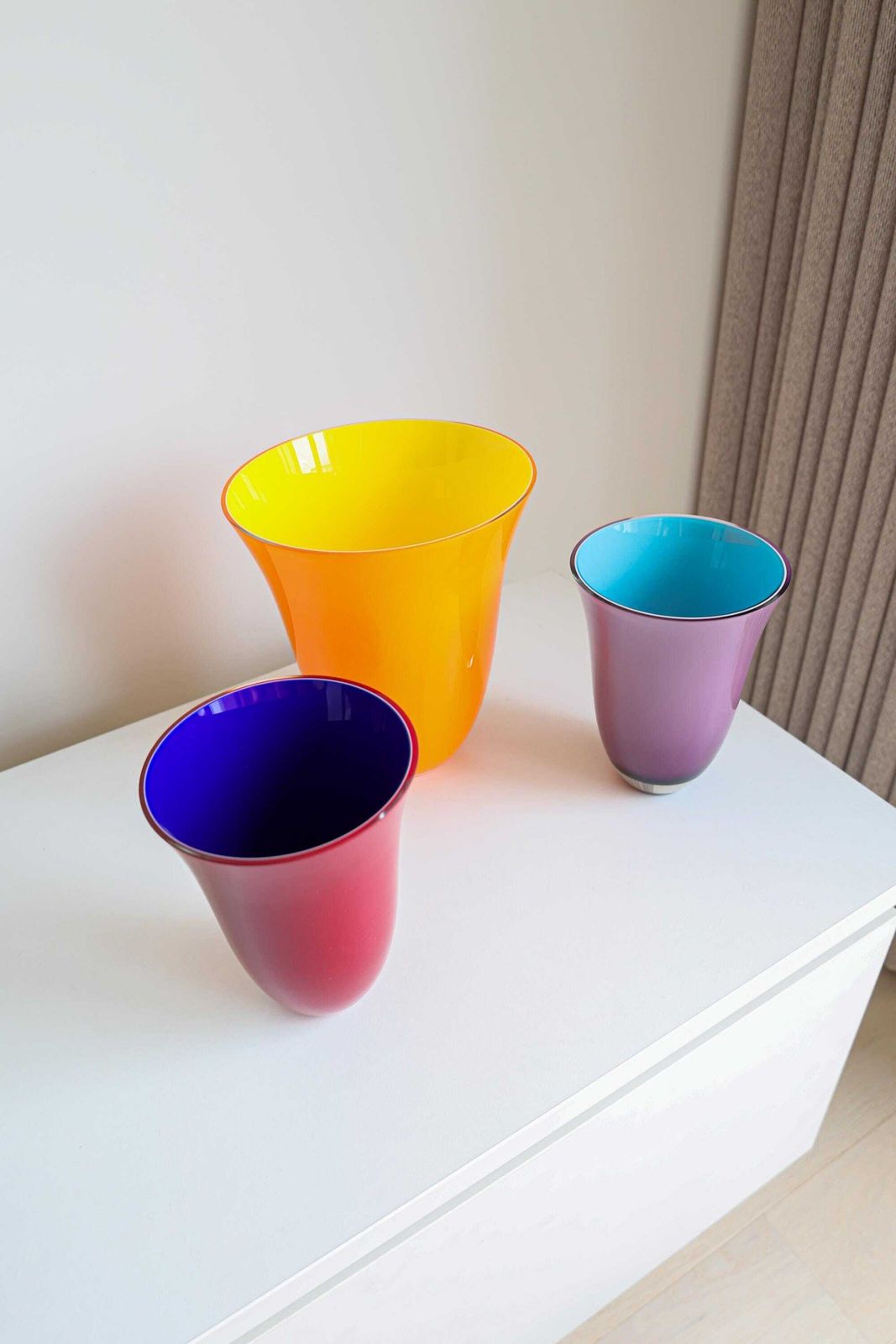 Carlo Nason, Set Of 3 Colorful Vases, 1980s/1990s. photo for sale