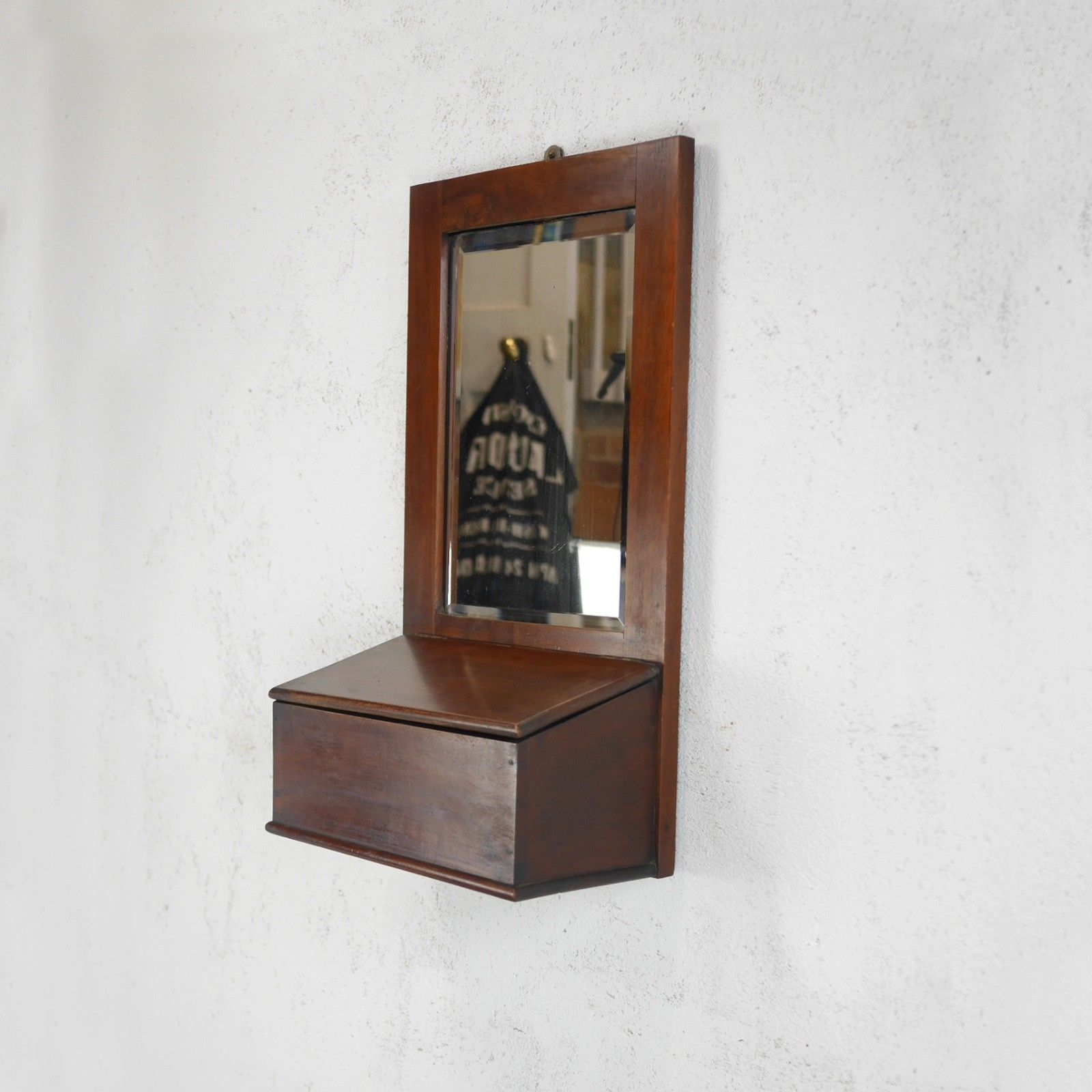 Victorian Antique Mahogany Wall Mirror Valet Hall Glove Box #103219 photo Home Decor