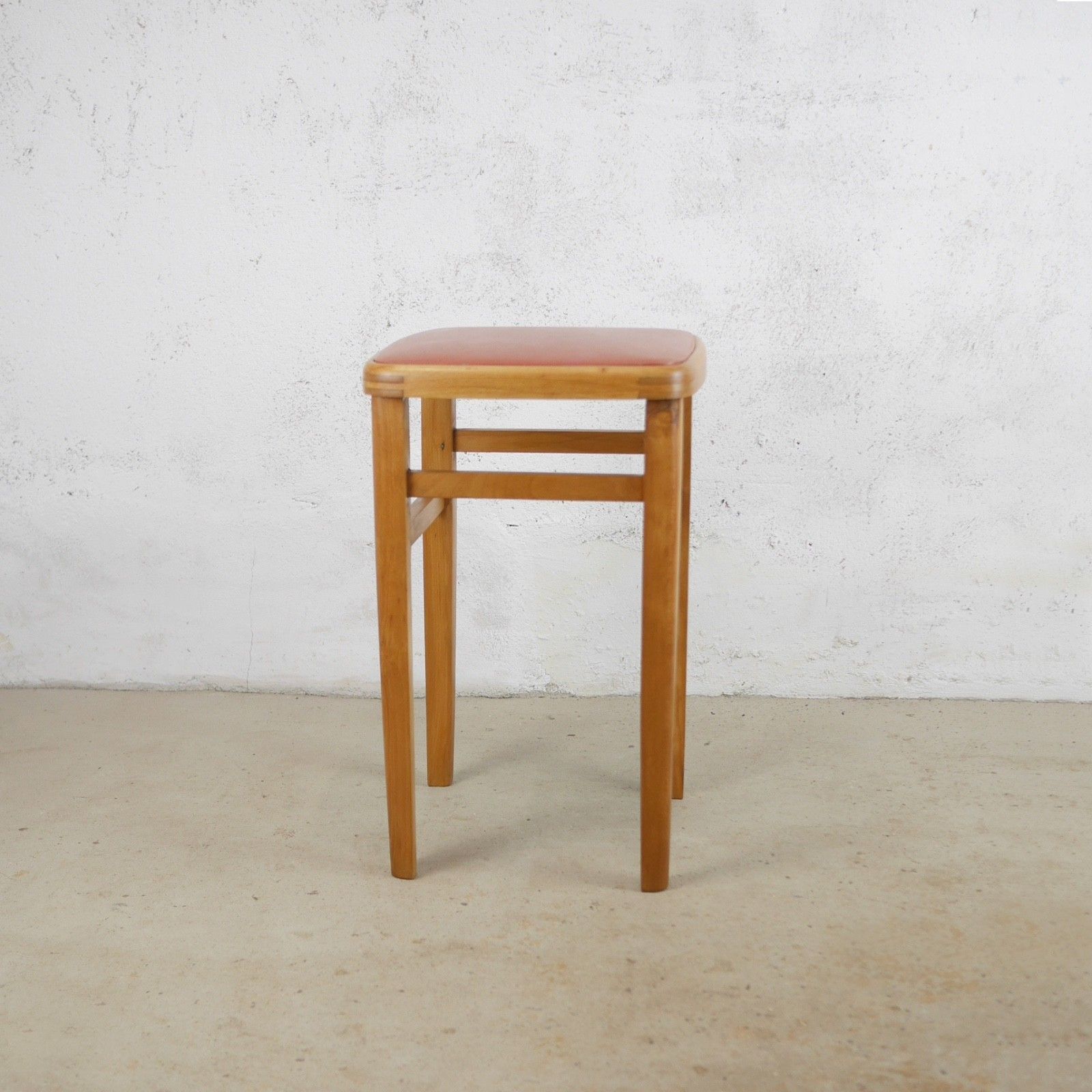 Vintage Mid Century 50s Beech & Leatherette Stool #103213 photo for sale