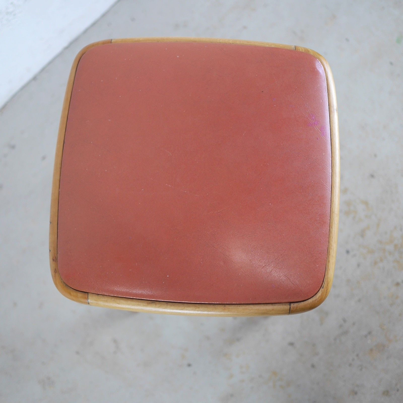 Vintage Mid Century 50s Beech & Leatherette Stool #103213 photo buy