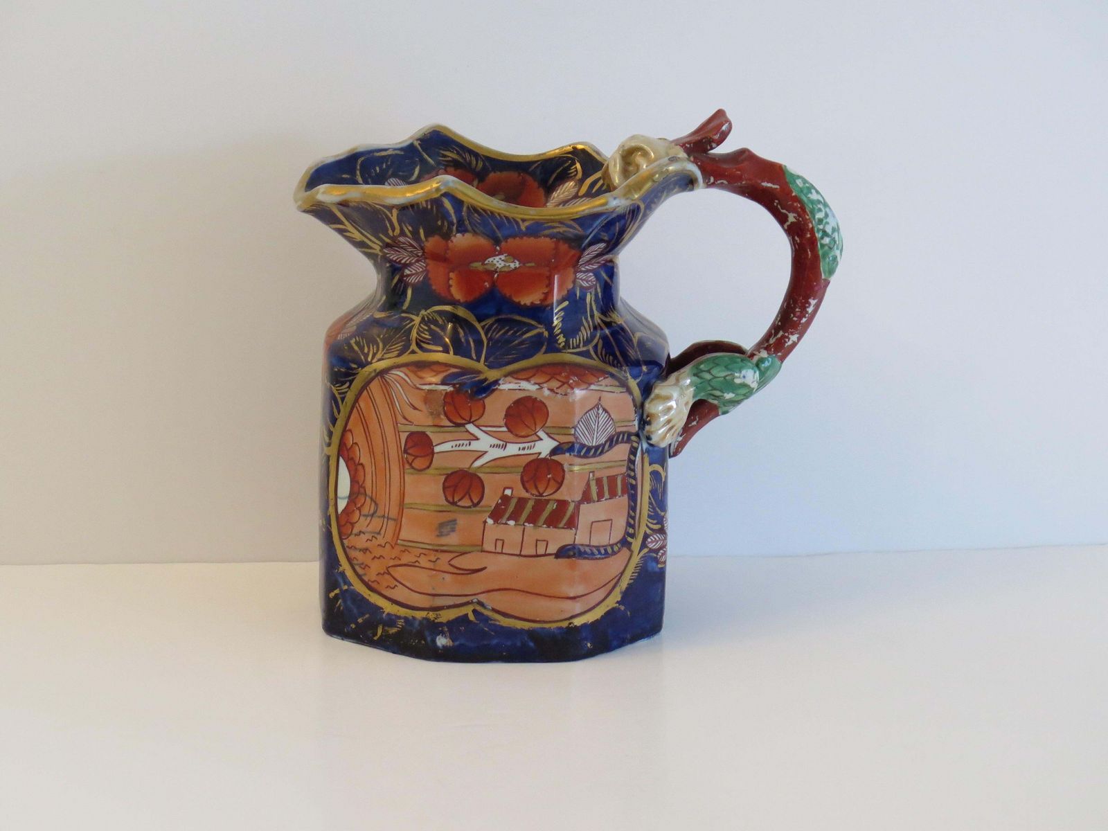 Mason's Ironstone grote kan of pitcher in het School House-patroon, ca. 1820 photo vinterior