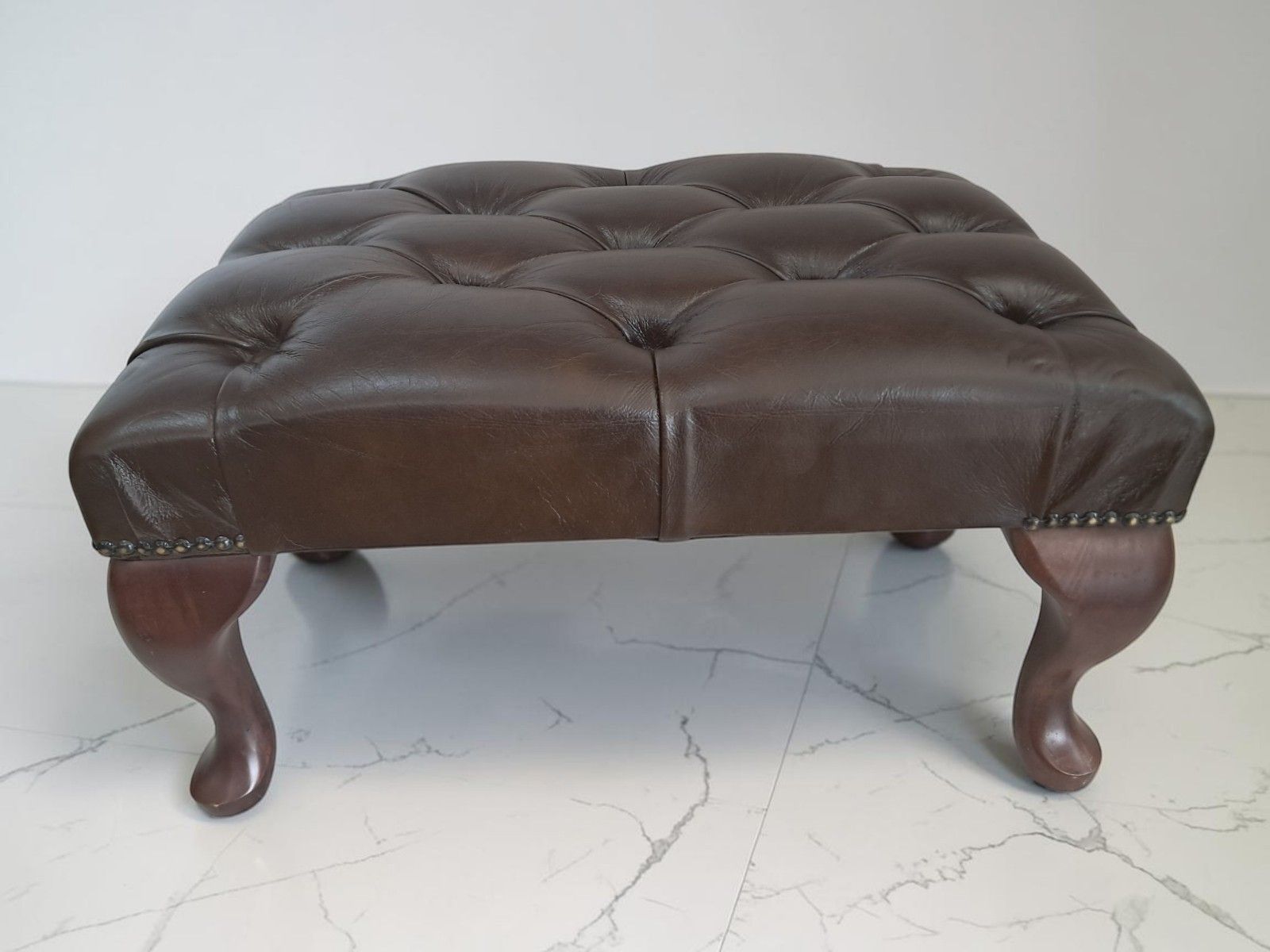 Vintage Chesterfield Brown Footstool Buttoned Leather Foot Stool 1980 photo furniture