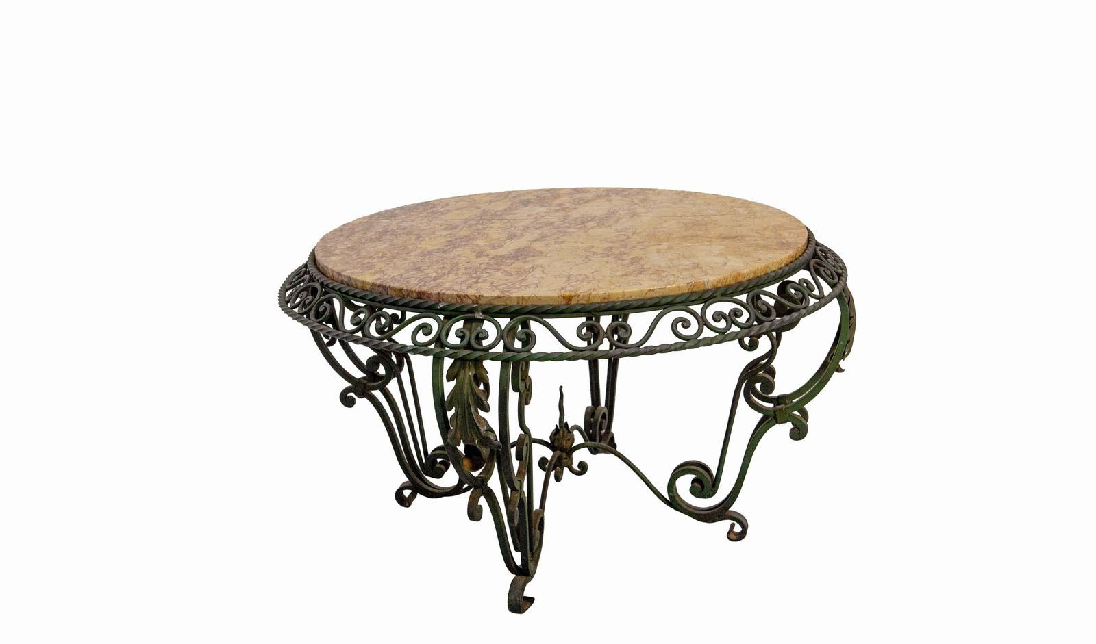 Table basse ronde française, plateau en marbre et fer forgé photo furniture