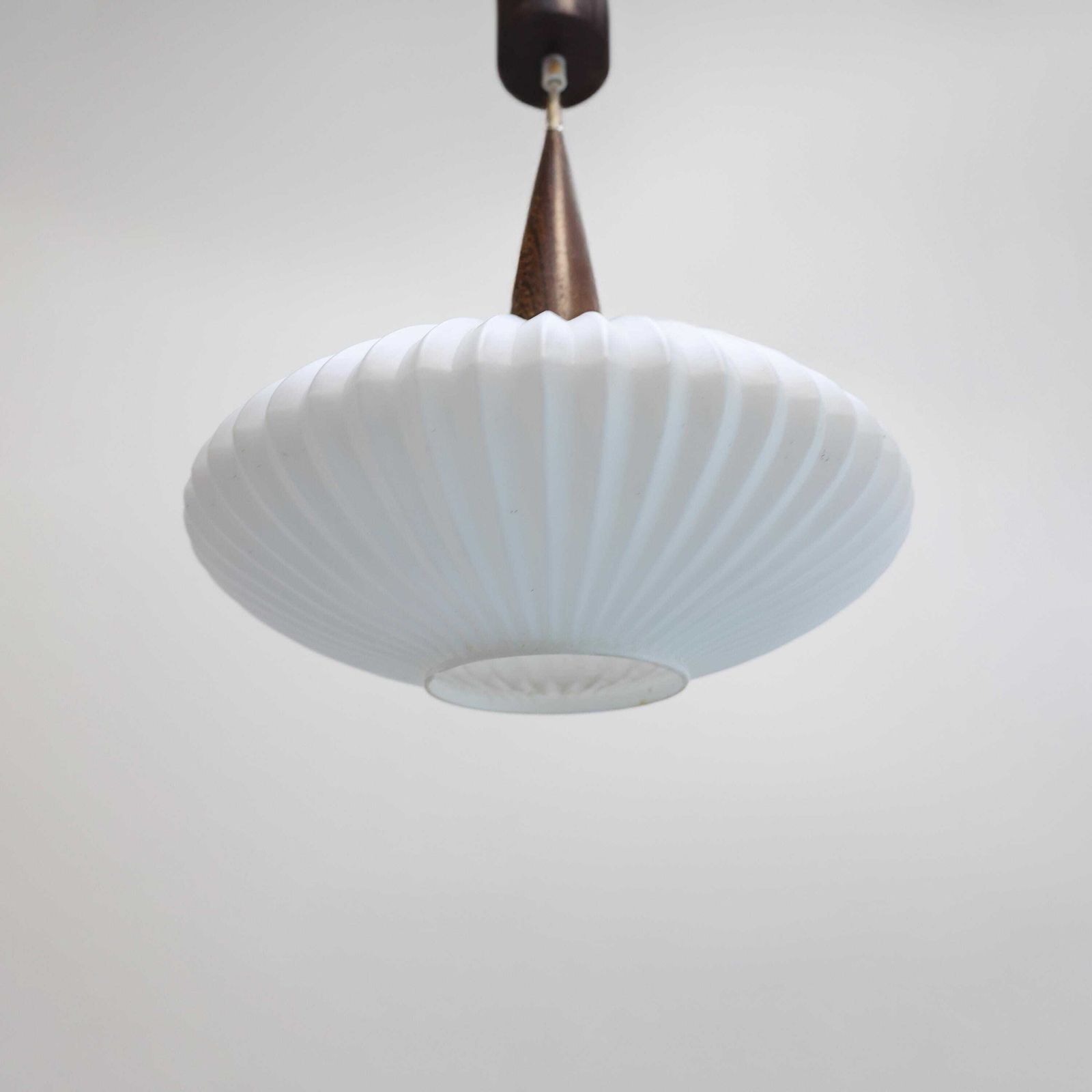 Mid Century Scandinavian Pendant Light, Wenge With Opaline Shade, 1970s. photo furniture