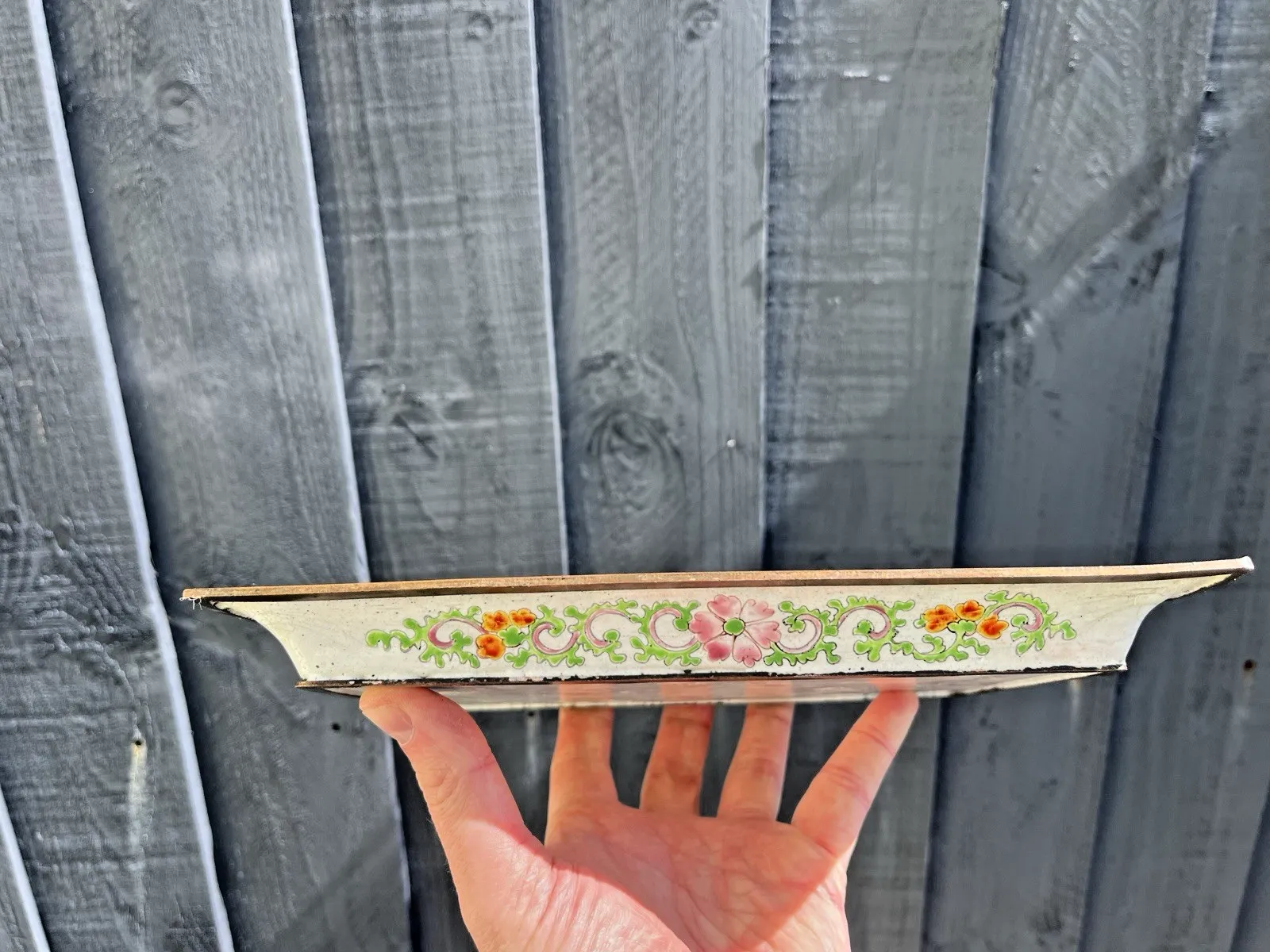photo furniture Antique Chinese Enamelled Copper Trinket Tray Hand Painted Figural Garden Scene