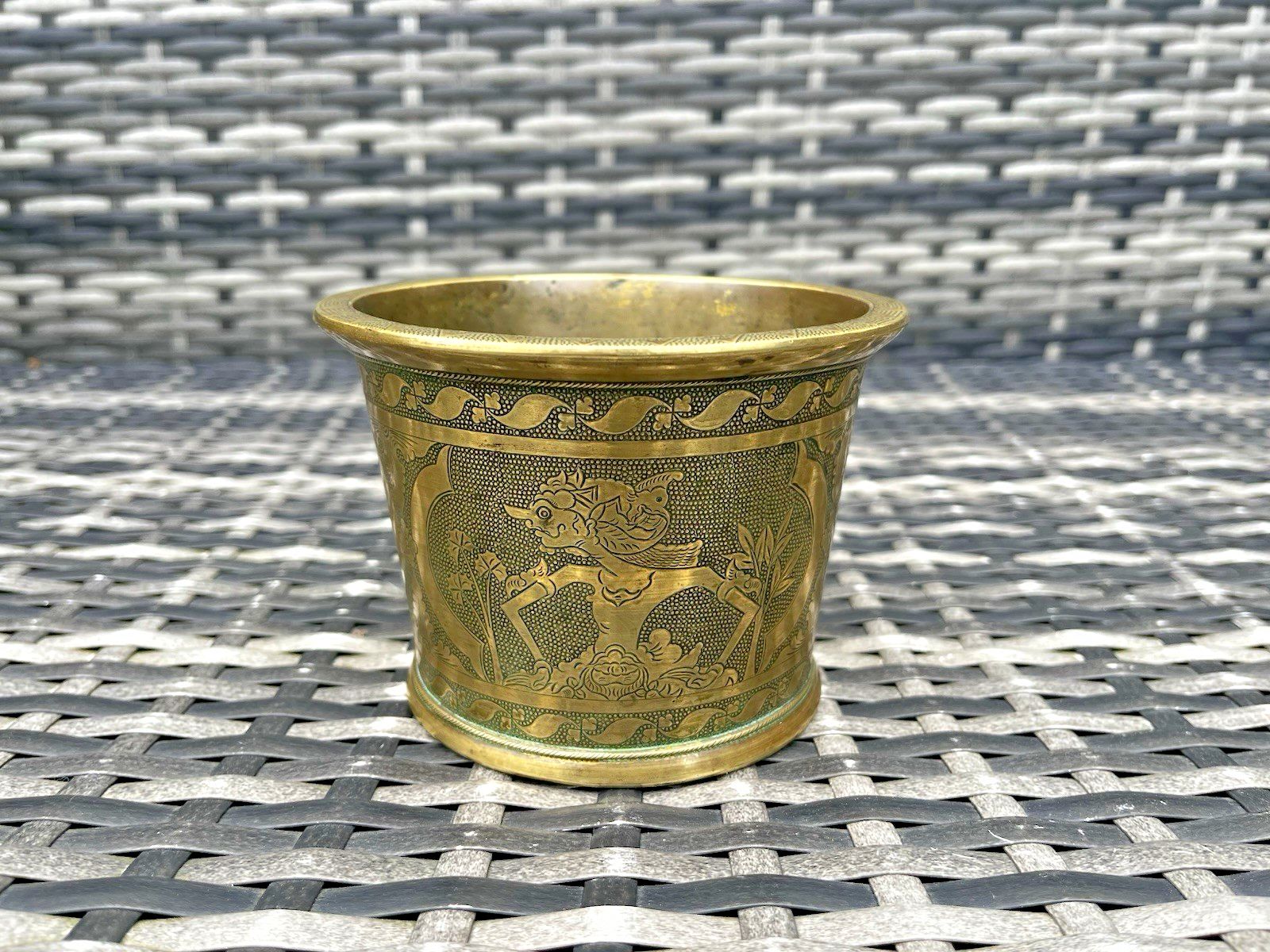 19th C Antique Indian Bronze Pancha Patra Holy Water Vessel Makara Ritual Pot photo furniture