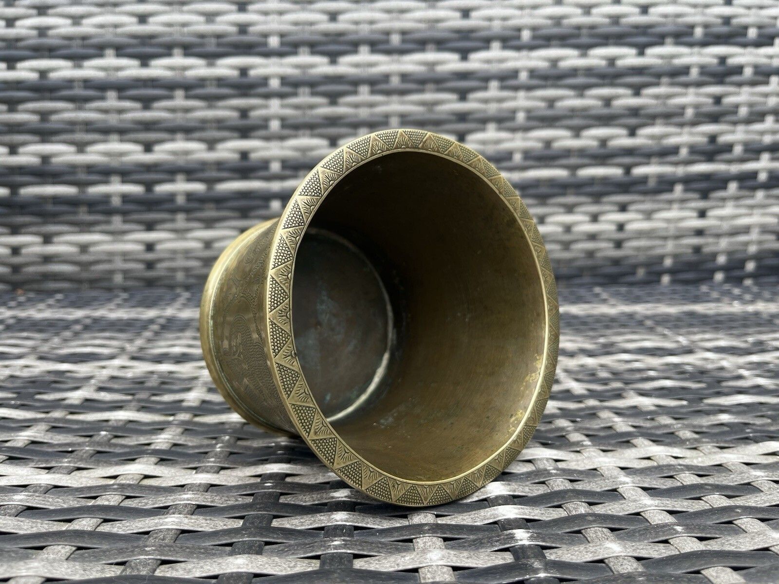 photo for sale 19th C Antique Indian Bronze Pancha Patra Holy Water Vessel Makara Ritual Pot
