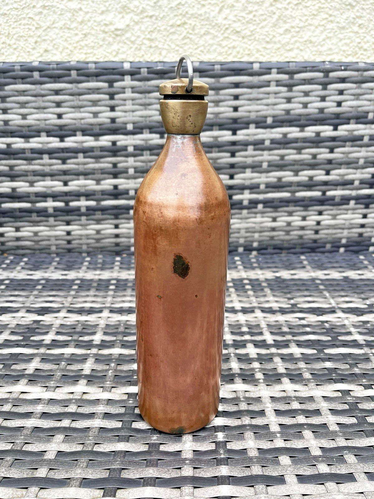 photo for sale Heavy Antique Copper & Brass Hot Water Bottle Warmer Flask Farmhouse Door Stop