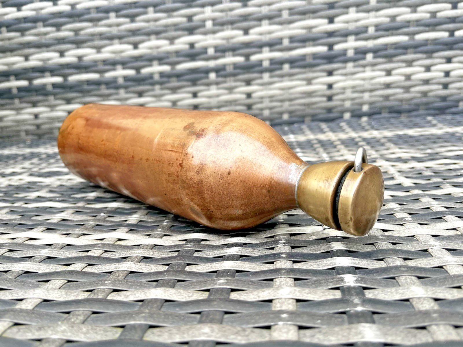 photo buy Heavy Antique Copper & Brass Hot Water Bottle Warmer Flask Farmhouse Door Stop