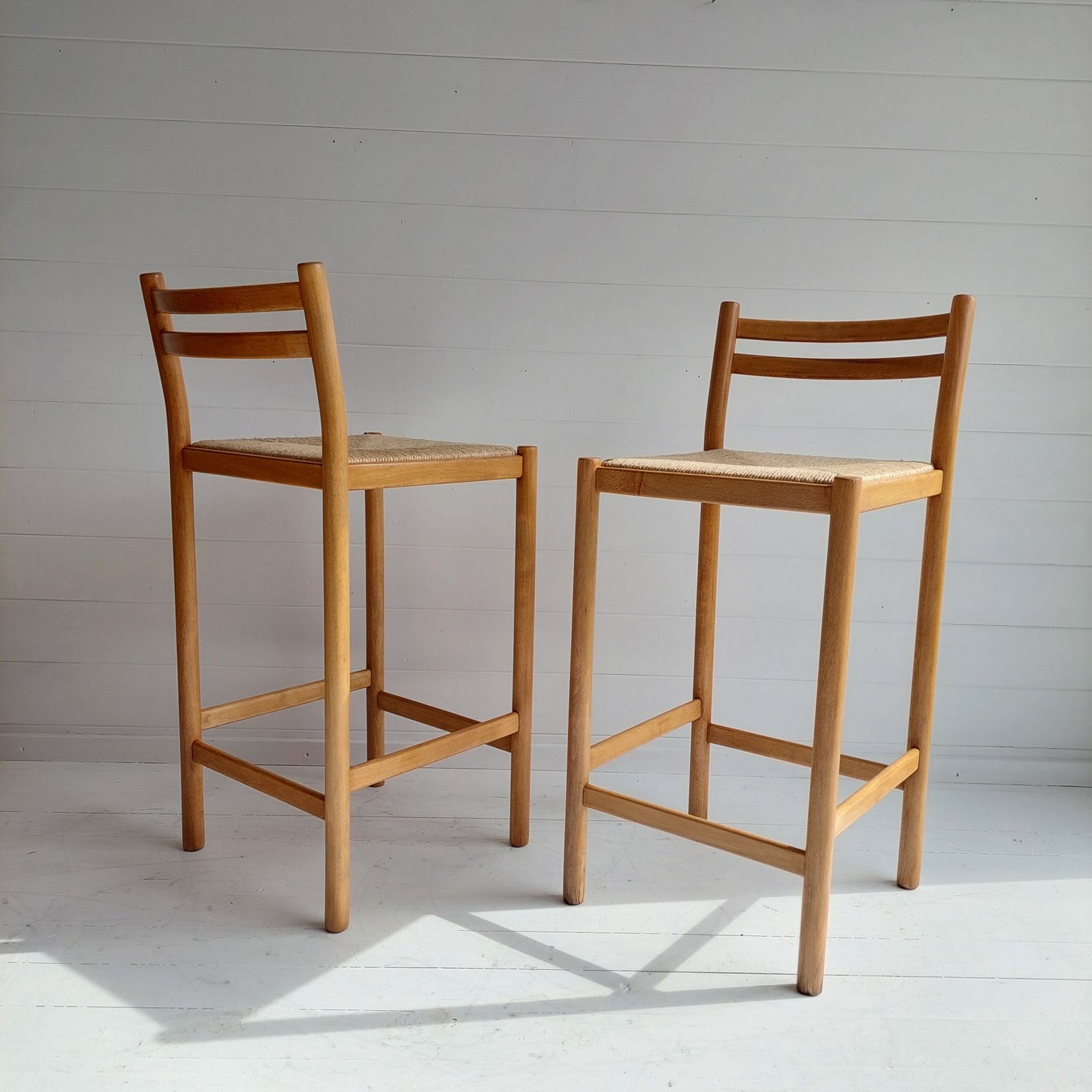 Mid Century Vintage Rush Kitchen Bar Stools Vico Magistretti Style, 70s 80s Set Of 2 photo for sale