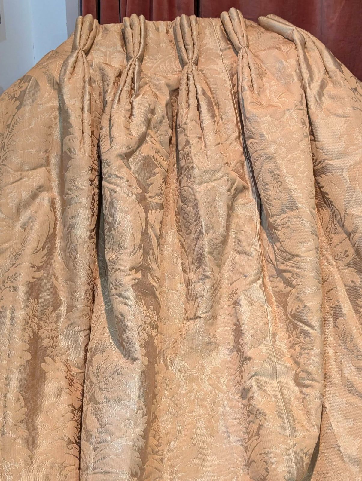 Lovely Vintage Gold Damask Pinch Pleat Second Hand Curtains W224 D254 – Up To 2 Pairs Available photo Textiles