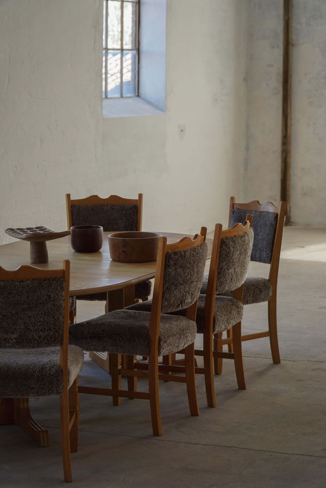 Set Of 8 Danish Modern Dining Chairs In Oak And Lambswool Henning Kjærnulf 1960s photo 5963.0