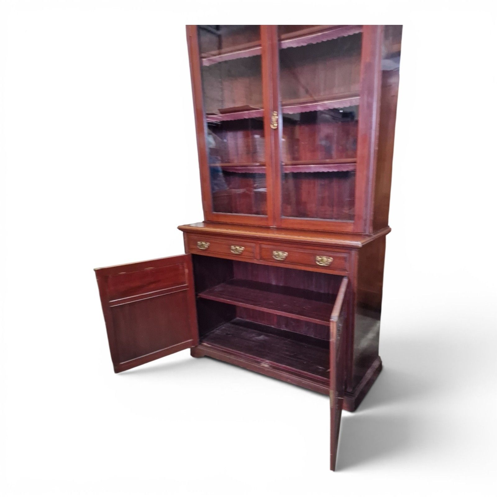 Furniture Antique Walnut Bookcase Display Cabinet Glazed Cupboard Carved Edwardian photo