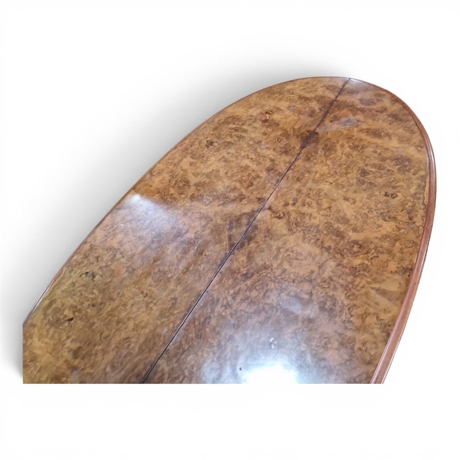 Antique Victorian Burr Walnut Oval Table Console Desk Centre Table Carved Base photo vintage