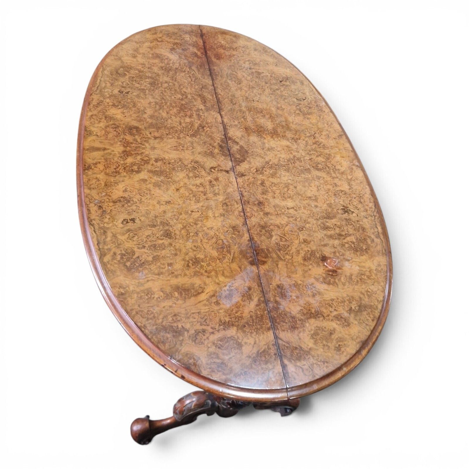 photo furniture Antique Victorian Burr Walnut Oval Table Console Desk Centre Table Carved Base
