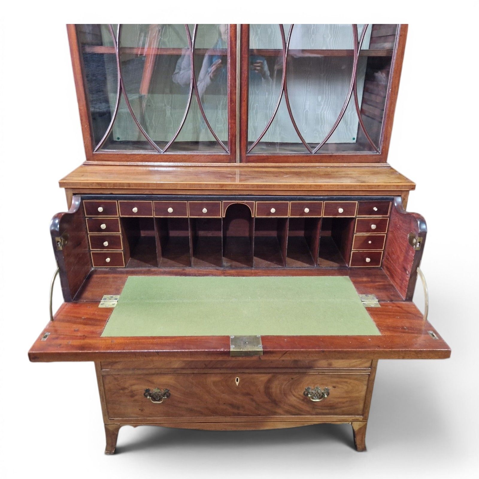 Furniture Antique Mahogany Secretaire Bookcase Bureau Display Cabinet Inlaid Writing Desk photo
