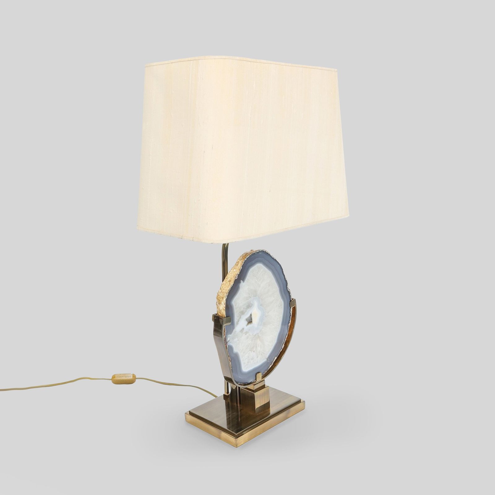 photo furniture Vintage Gilt Agate Stone Table Lamp, Attr. To Will Daro