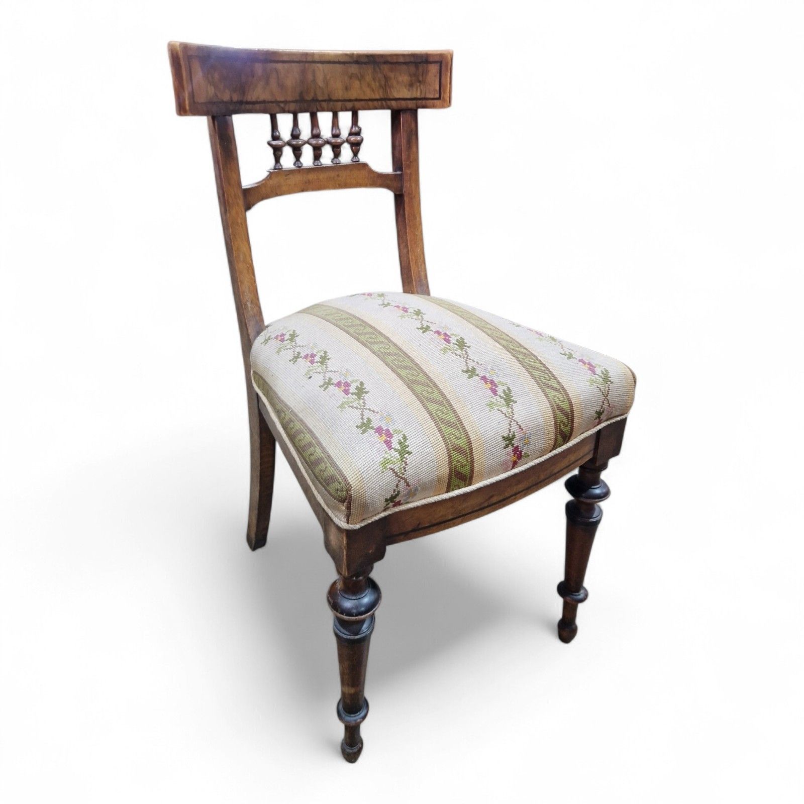 Antique Victorian Walnut Bedroom Chair Floral Upholstered Hall Side Chair photo 75.0