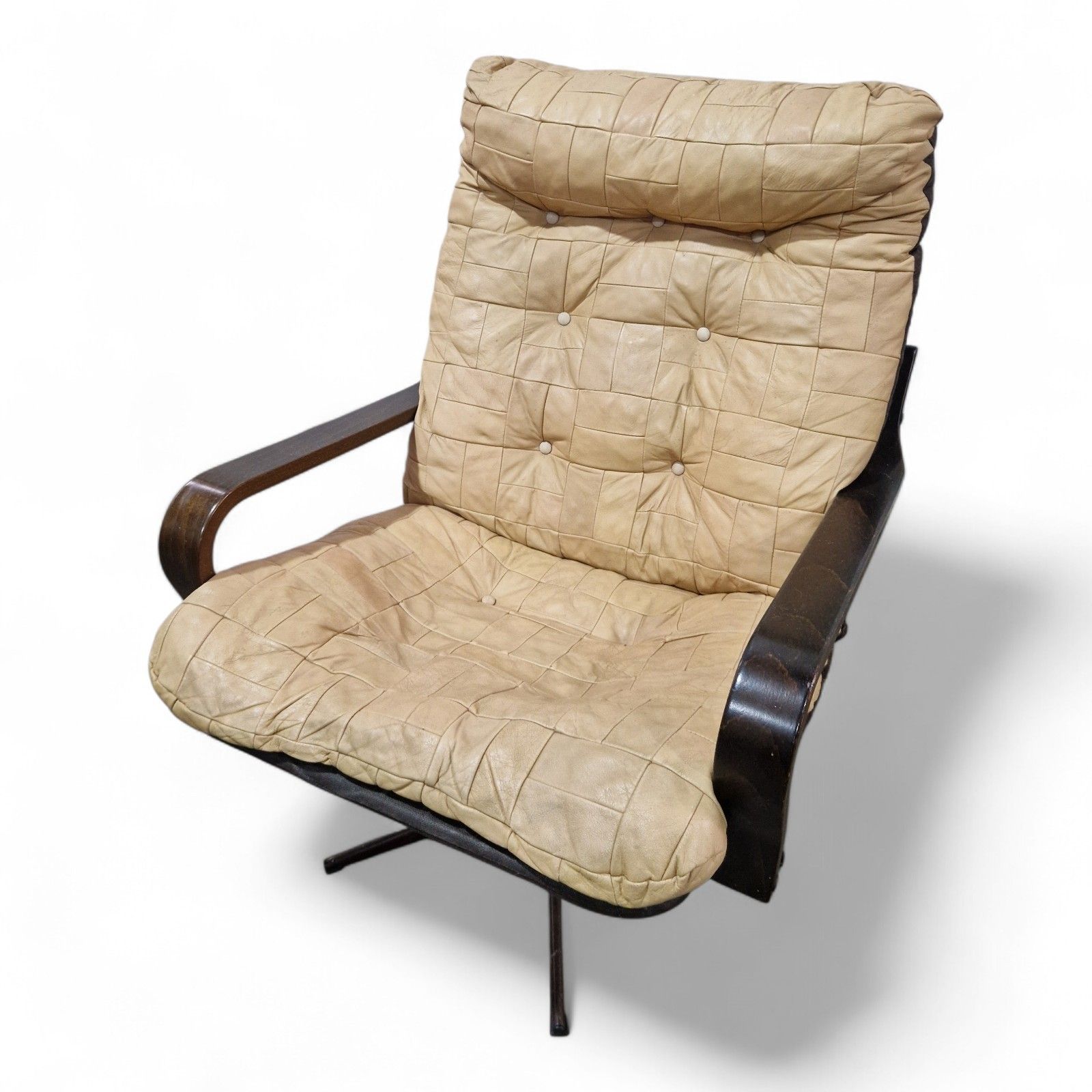Danish Swivel Lounge Chair Tan Leather Mid Century Modern Easy Chair Retro photo vinterior