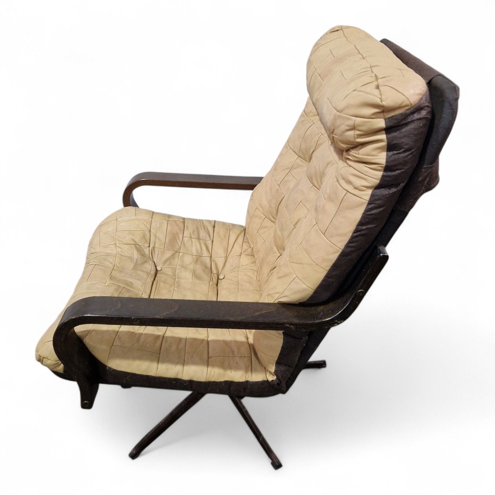 Furniture Danish Swivel Lounge Chair Tan Leather Mid Century Modern Easy Chair Retro photo