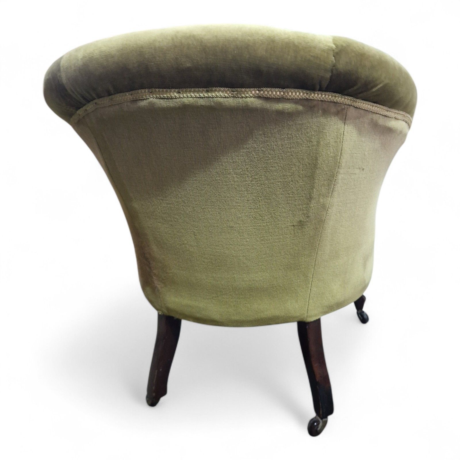 Furniture Antique Victorian Horseshoe Tub Chair Button Back Upholstered Salon Armchair photo