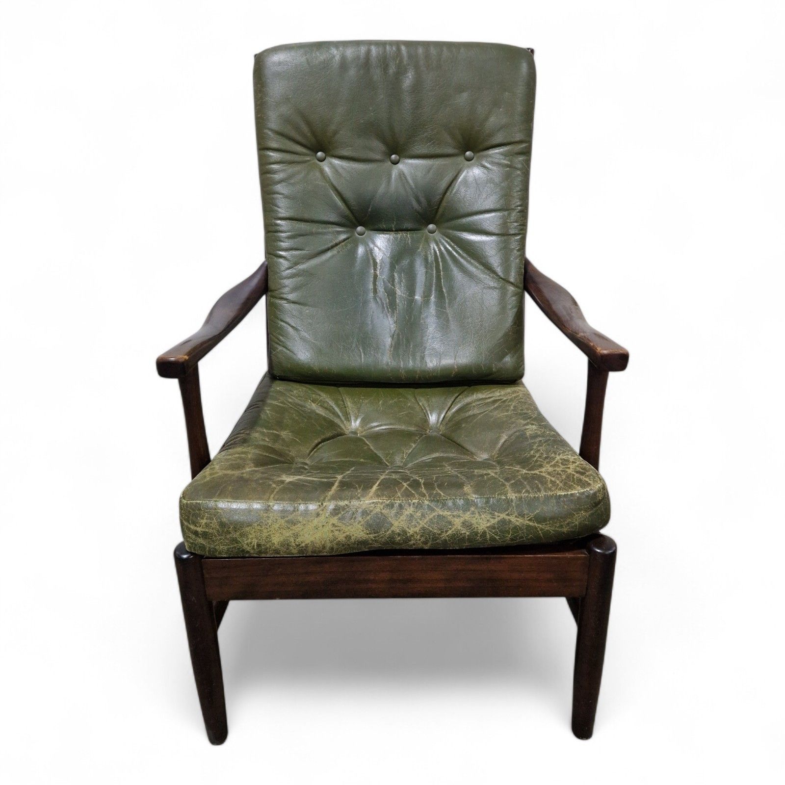 Mid Century Modern Leather Armchair Green Danish Style Retro Lounge Chair photo Furniture