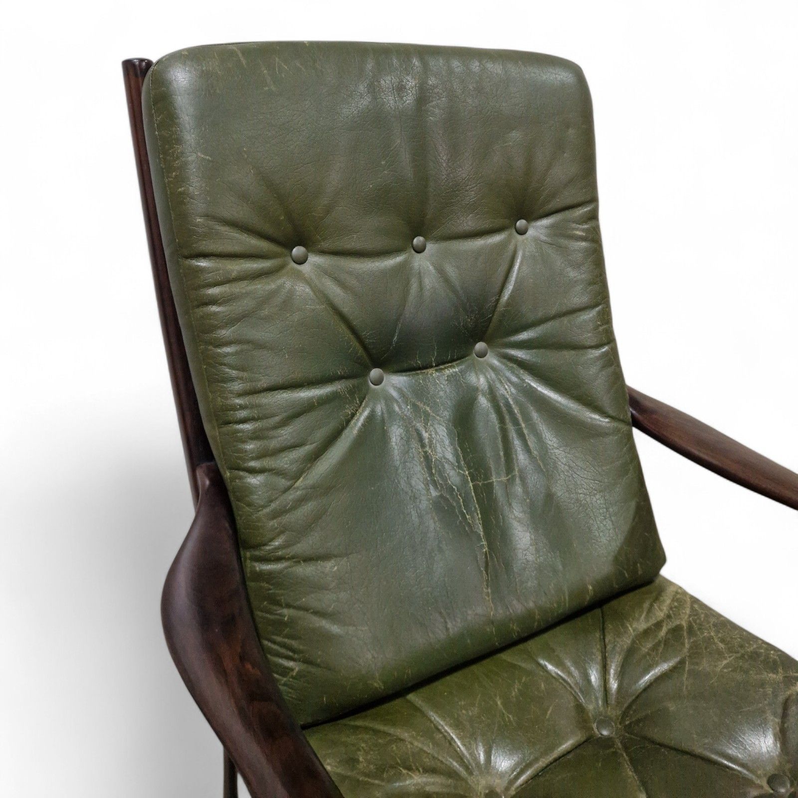 Mid Century Modern Leather Armchair Green Danish Style Retro Lounge Chair photo buy