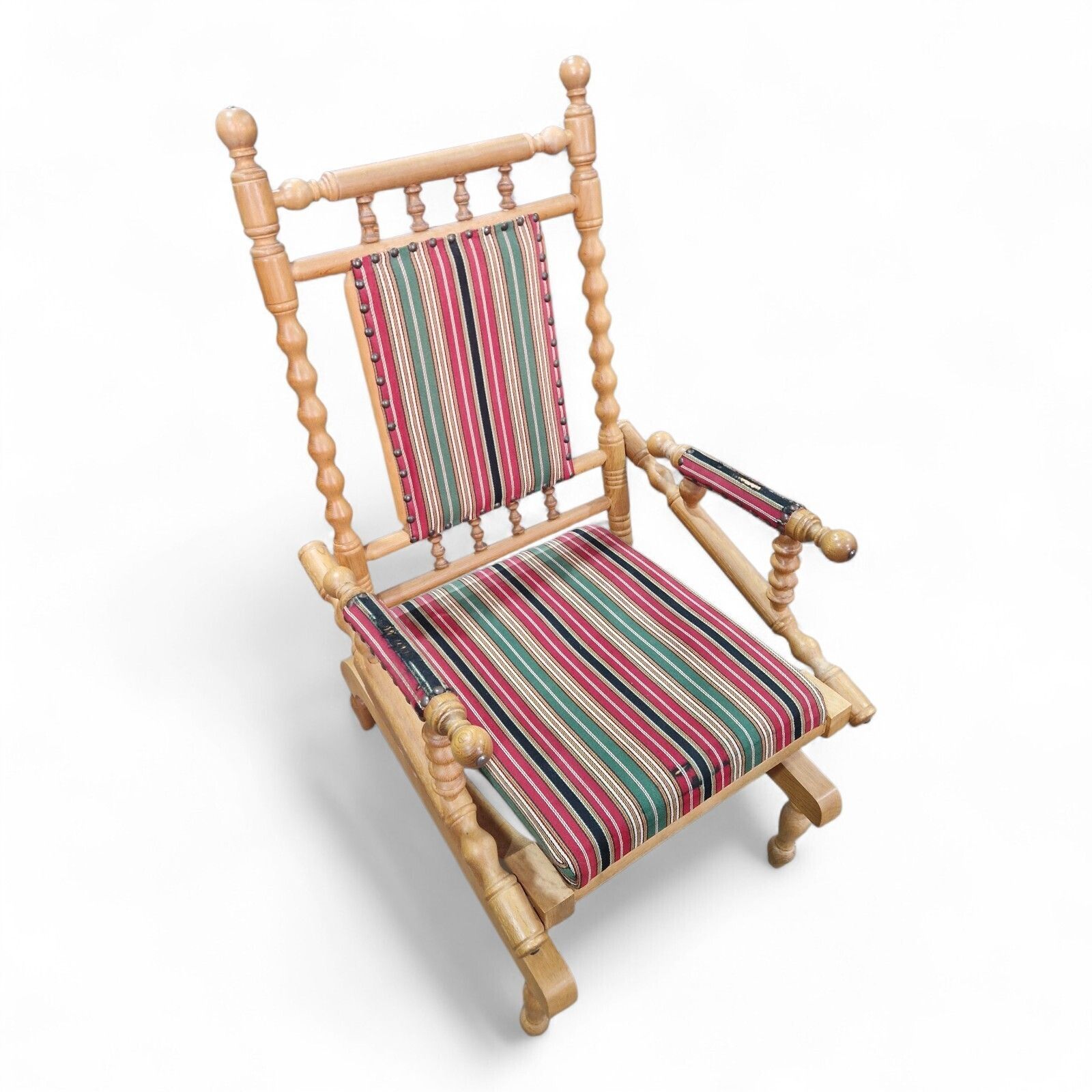 Antique Oak Rocking Chair Bobbin Turned Spindle Back Armchair Reading Chair photo for sale