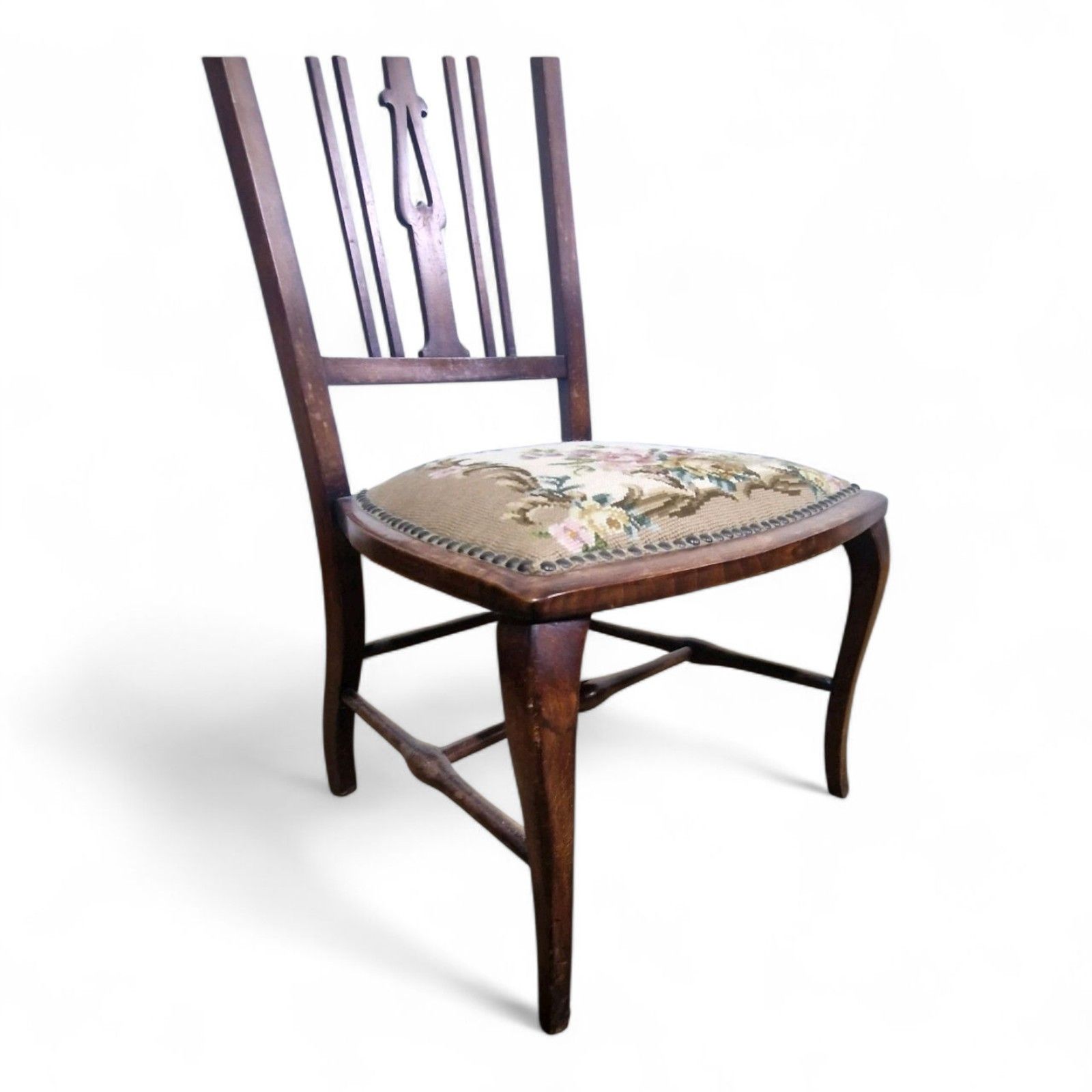photo furniture Antique Victorian Mahogany Side Chair Needlepoint Bedroom Hall Occasional Chair