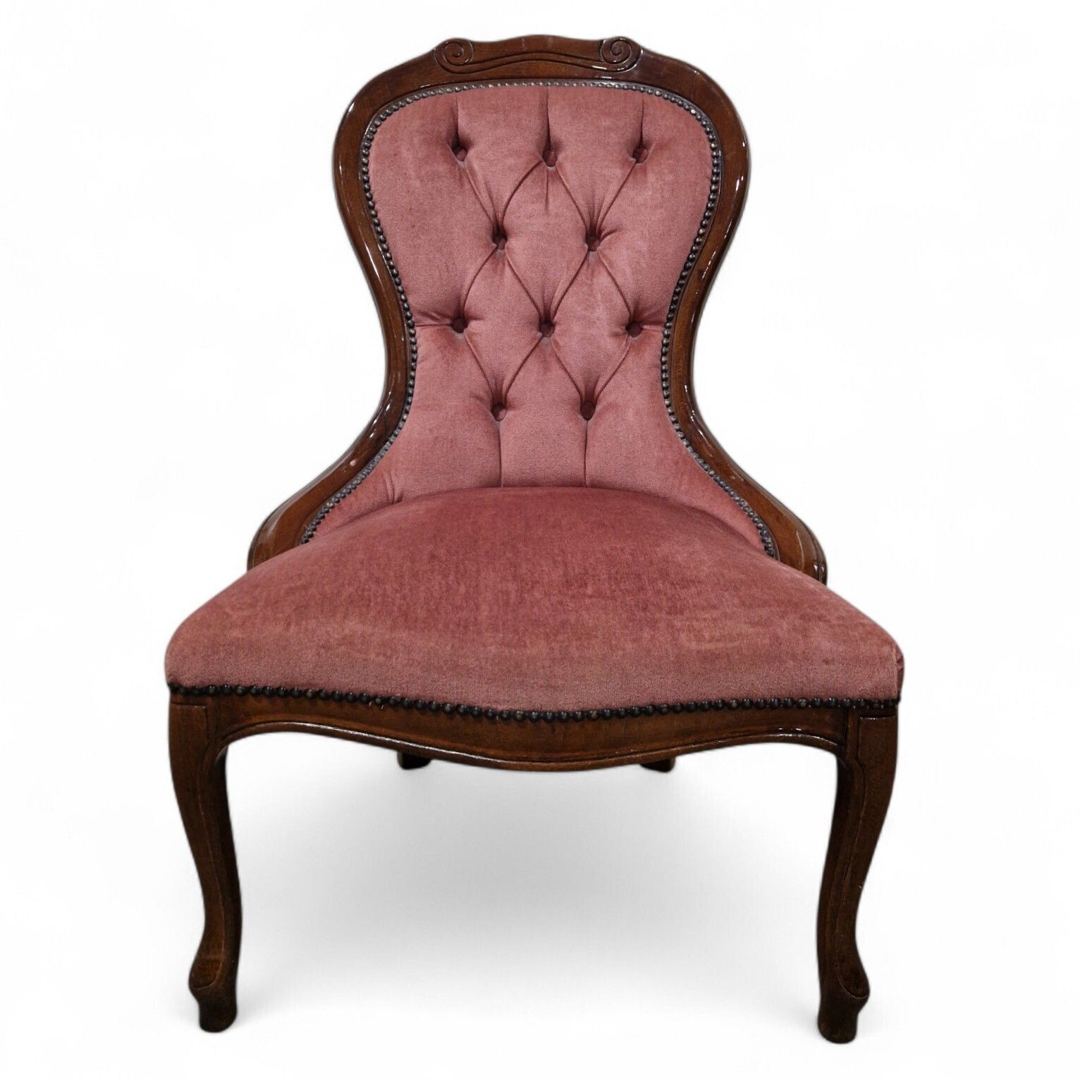 Victorian Style Nursing Chair Pink Button Back Bedroom Carved Accent Seat photo for sale