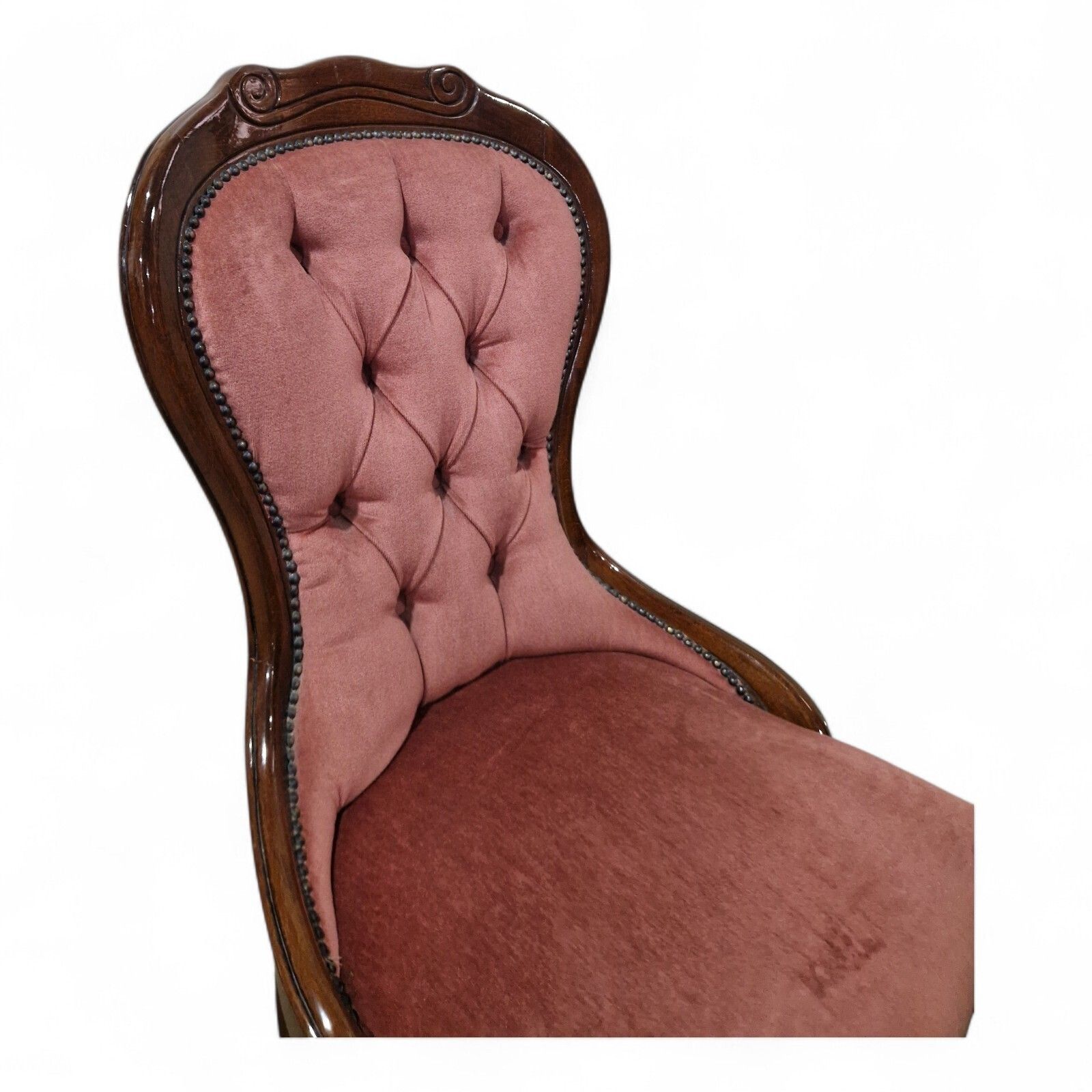 Victorian Style Nursing Chair Pink Button Back Bedroom Carved Accent Seat photo buy