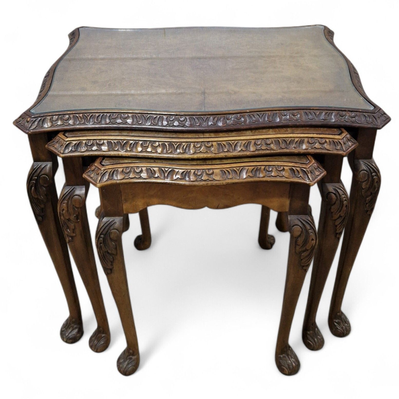 Nest Of 3 Carved Side Tables Cabriole Leg Nesting Tables Occasional Tables Set photo furniture