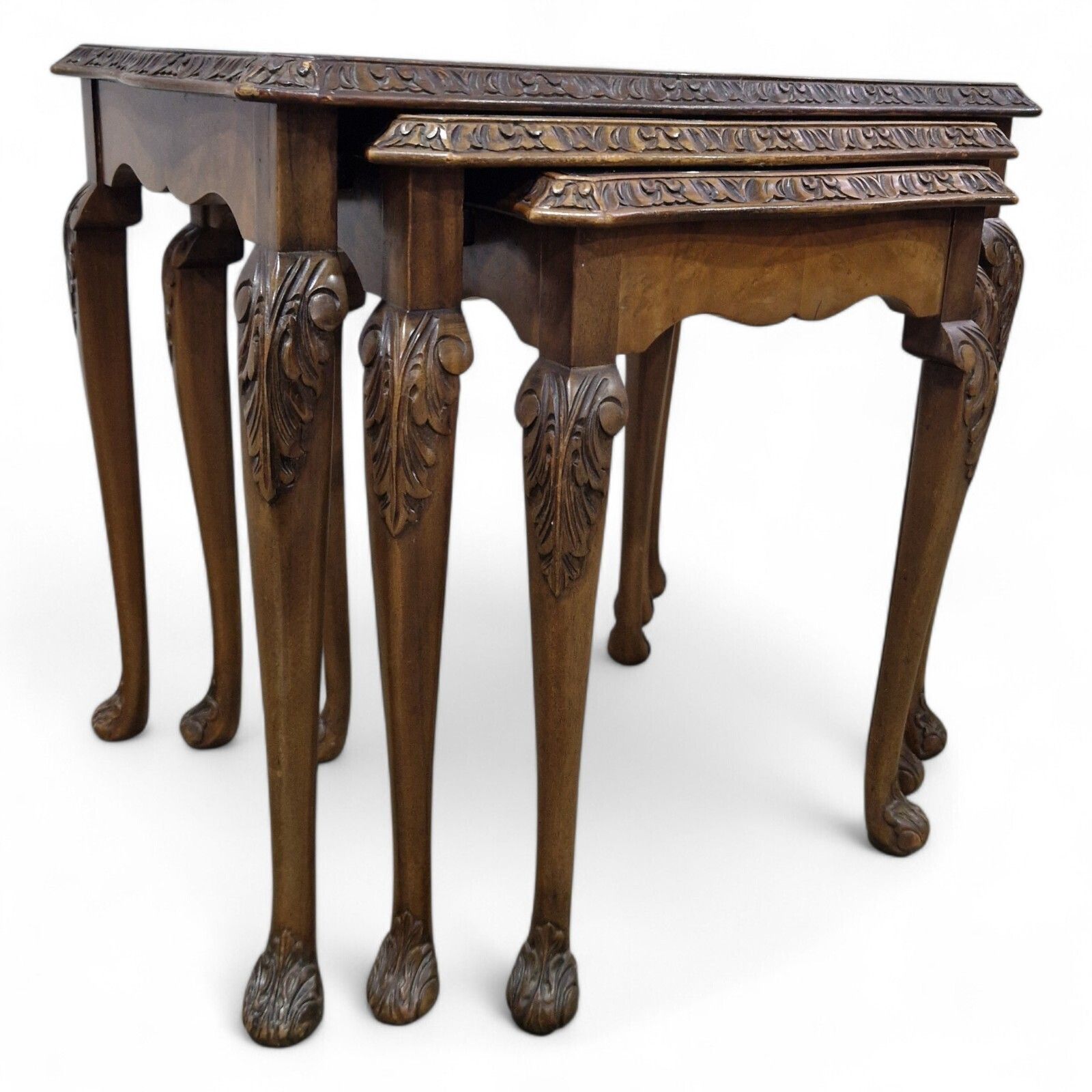 Nest Of 3 Carved Side Tables Cabriole Leg Nesting Tables Occasional Tables Set photo 65.0
