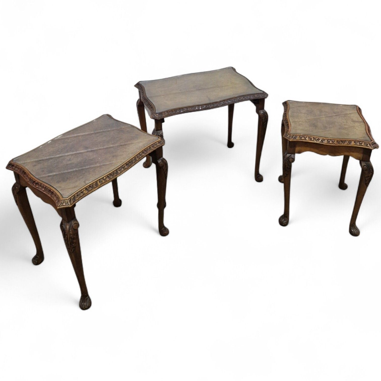 Furniture Nest Of 3 Carved Side Tables Cabriole Leg Nesting Tables Occasional Tables Set photo