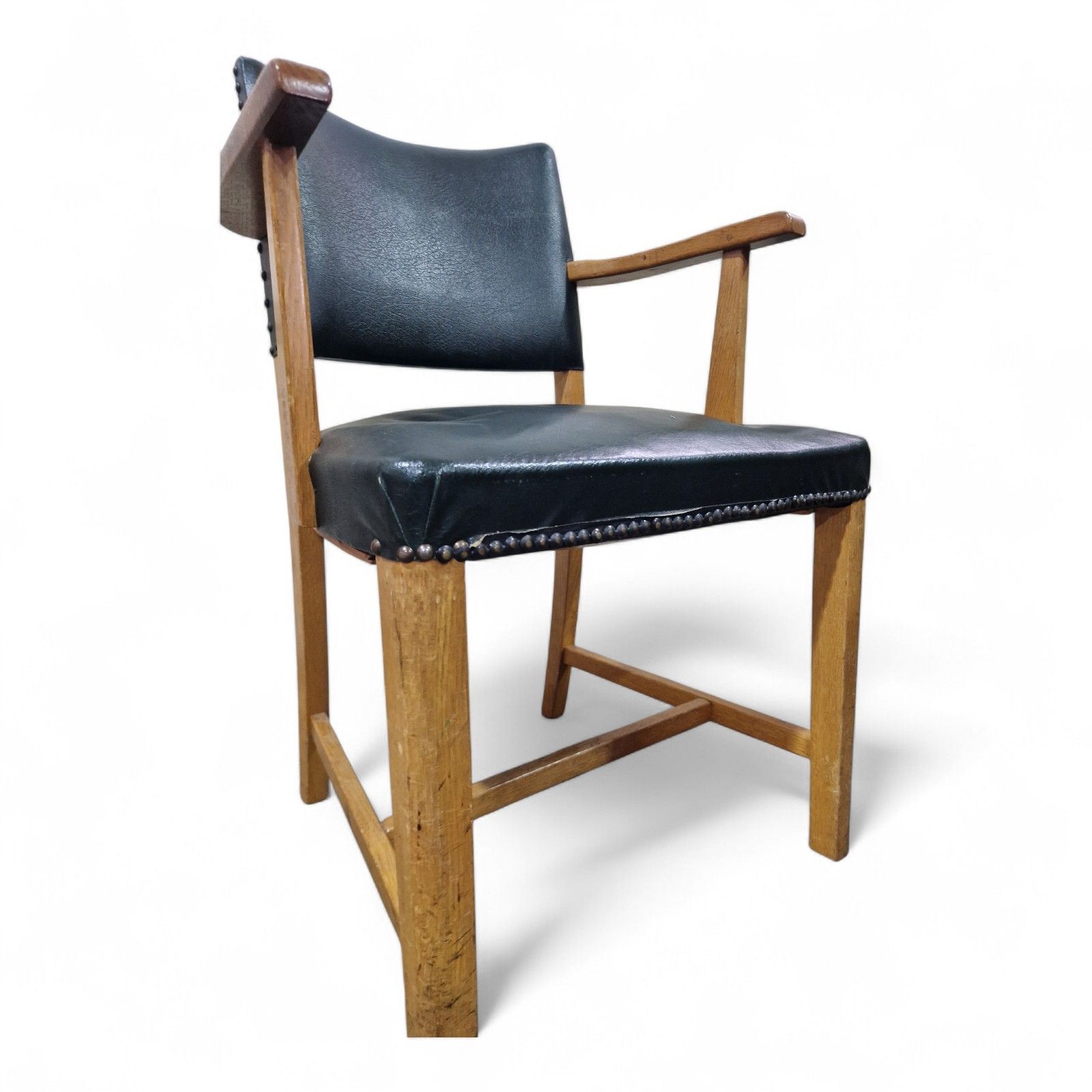 photo furniture Vintage Oak Office Desk Chair Arts & Crafts Armchair Study Library Seat