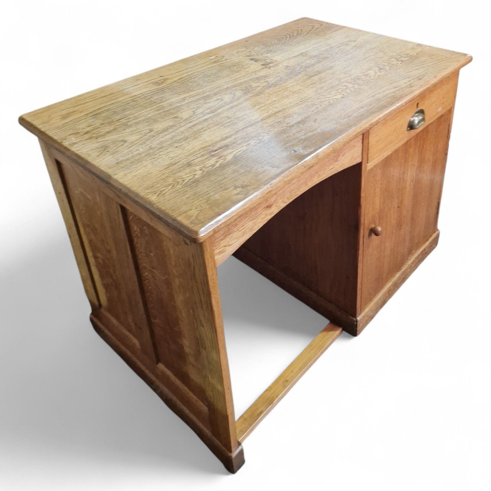 Antique Oak Single Pedestal Desk Industrial Writing Desk Panelled Office Desk photo vinterior
