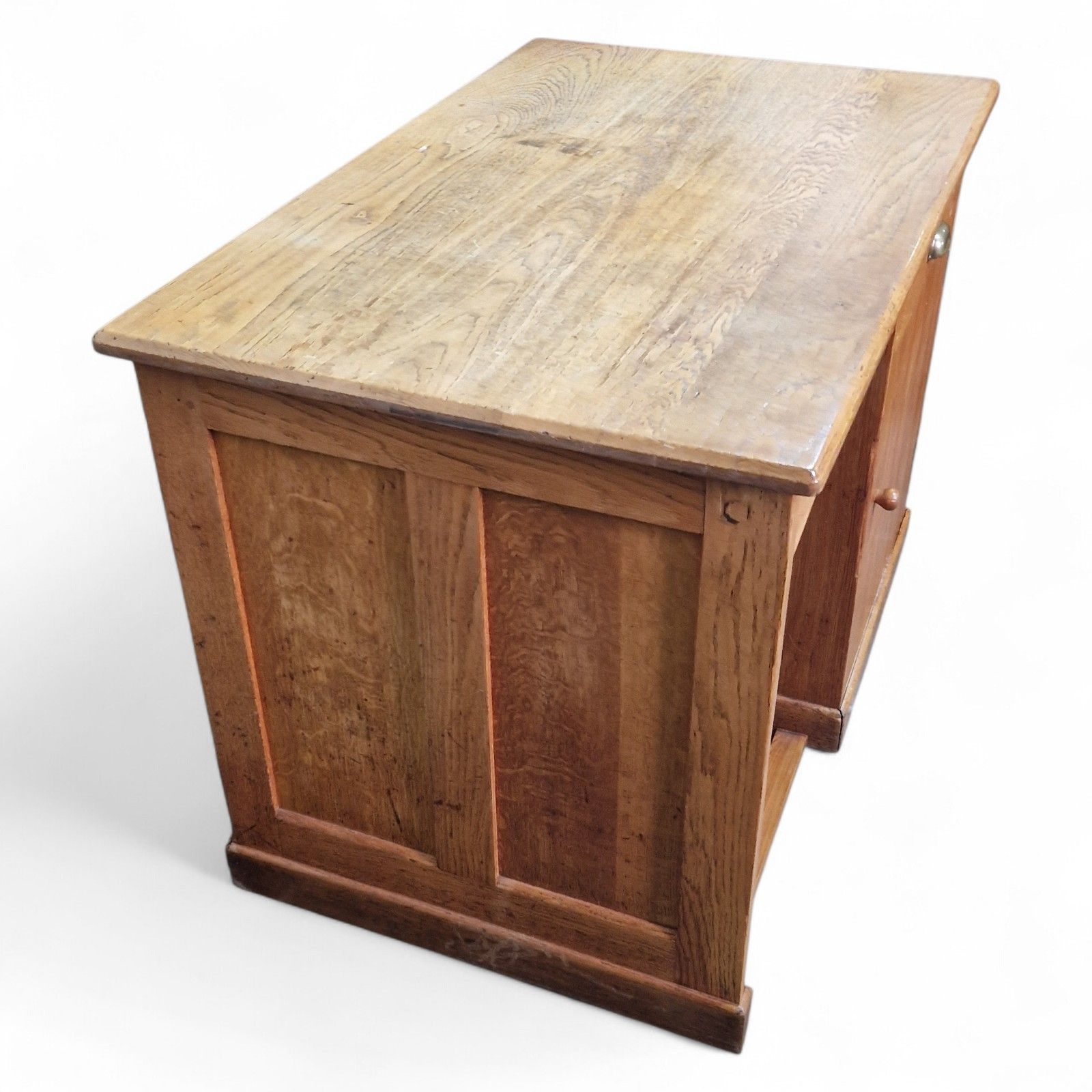 photo buy Antique Oak Single Pedestal Desk Industrial Writing Desk Panelled Office Desk