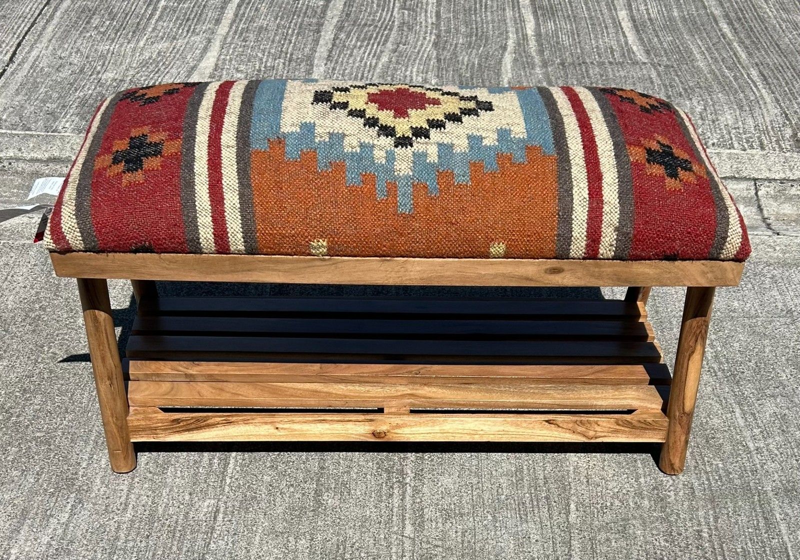Beautiful Contemporary Kilim Kelem Flat Weave Upholstered Bench Seat With Rack photo buy