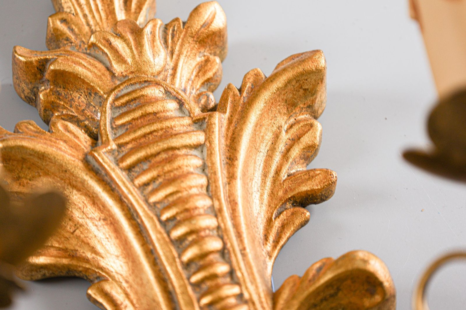 Pair Of Gilt Wood Florentine Wall Lamps, 1960s, Italy. photo for sale
